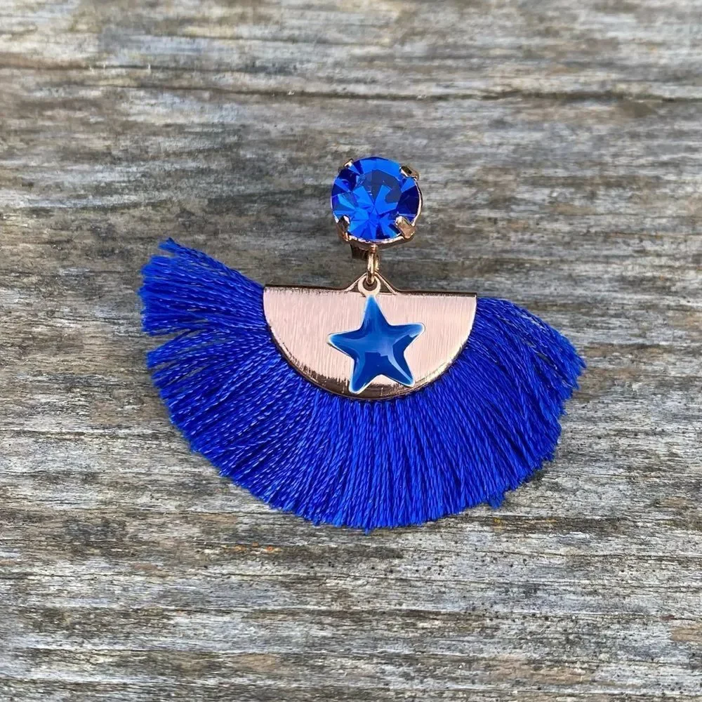 Nina Tra Le Nuvole Blue Saphire/Cobalt Fan Star Rhinestone Earrings. New(NIB)